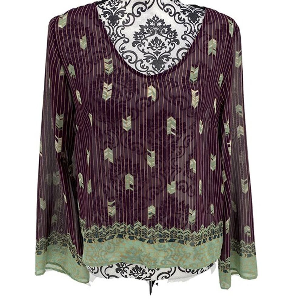 NWOT Peppermint Mint & Plum Boho Semi Sheer Bell Sleeve Blouse. Sz Medium